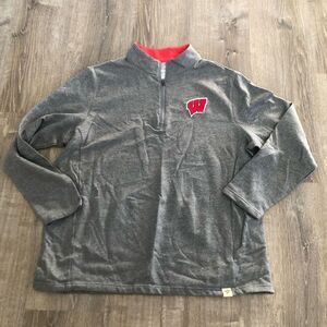 Fanatics Wisconsin Badgers NCAA 1/4 Zip Gray Pullover Sweatshirt Mens XXL